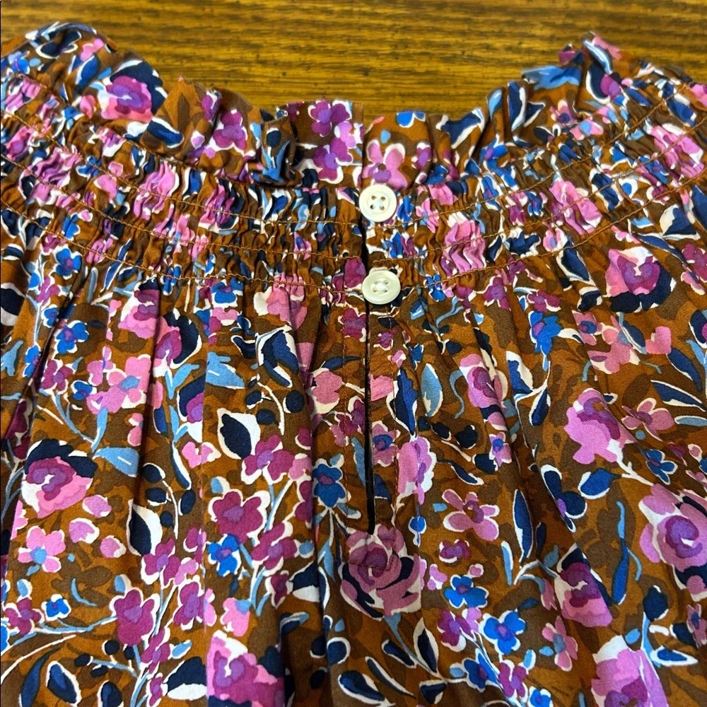 J. Crew Floral Print Smocked-Neck Top